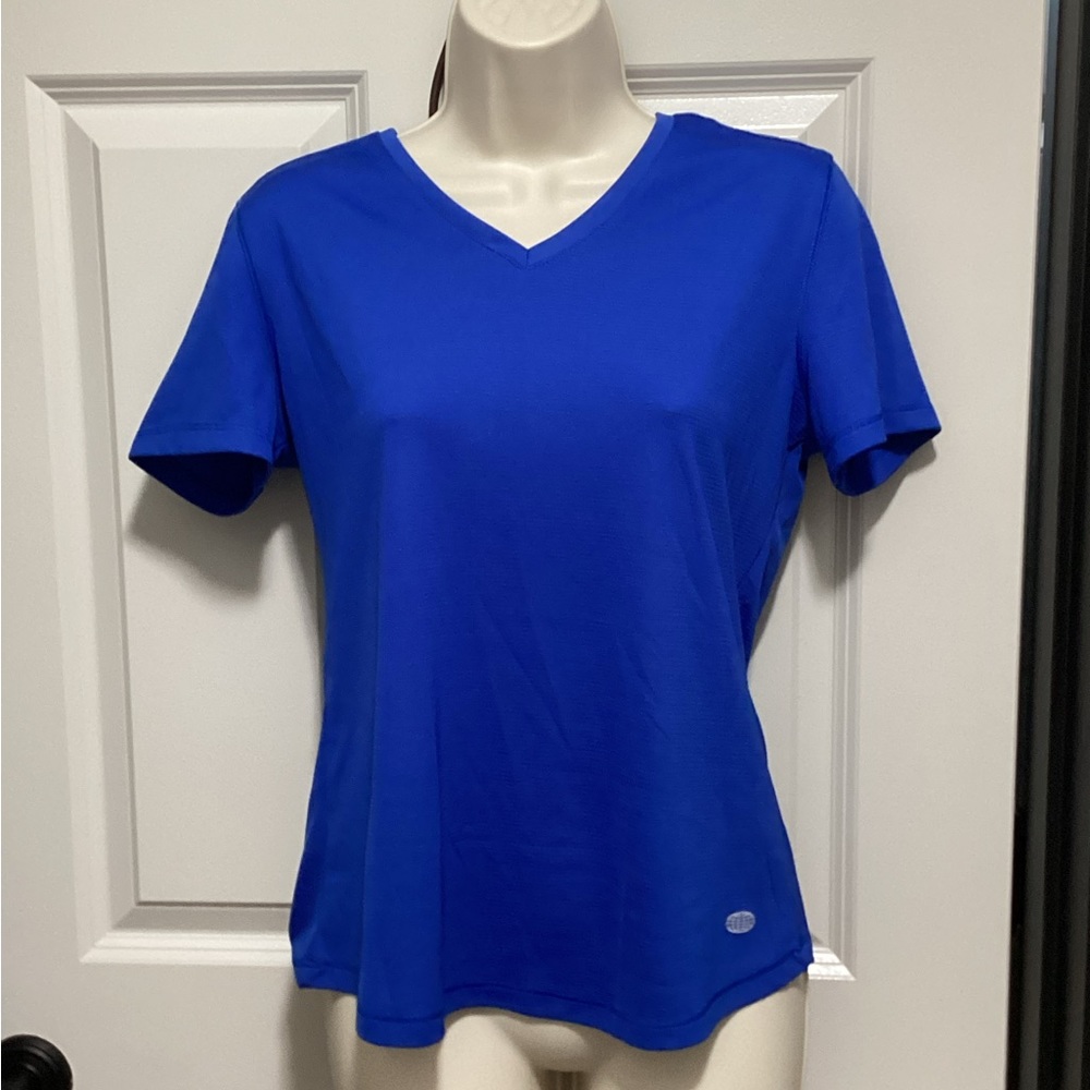 Reel Legends Ladies Short Sleeve Blue V-neck Top